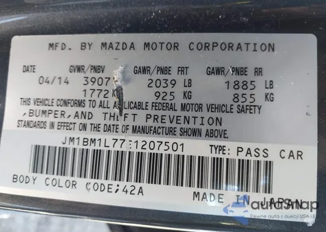 2014 Mazda Mazda3 I Touring z USA, uszkodzony, nr VIN JM1BM1L77E1207501